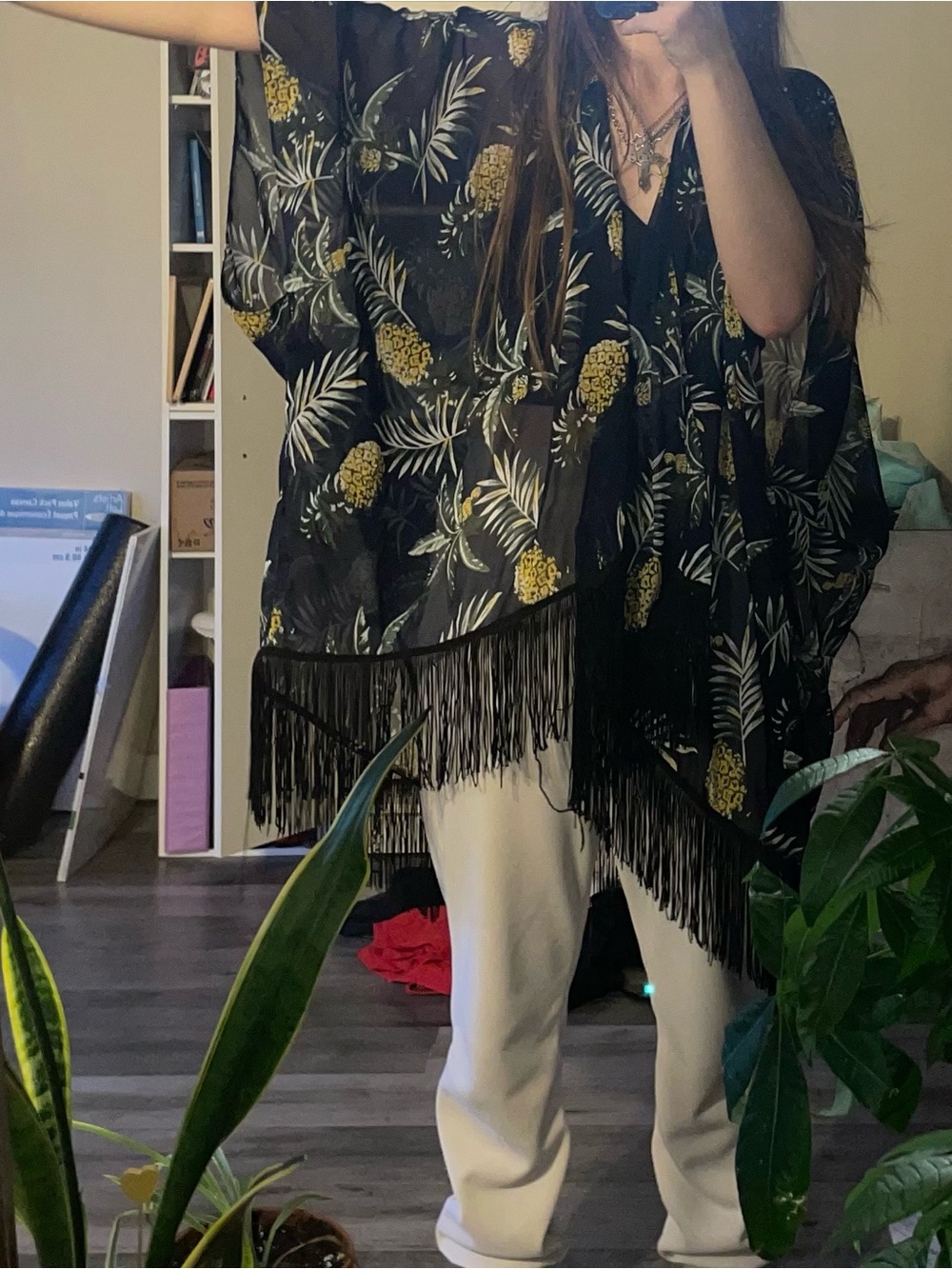 Black Sheer Pineapple Fringe Swimsuit Coverup